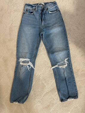 Abercrombie & Fitch Medium Blue Straight-Leg Ripped Jeans